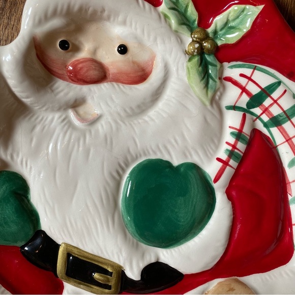 Fitz and Floyd Set of 2 Santa Christmas Cookie Dish Ceramic Plates - Picture 3 of 11